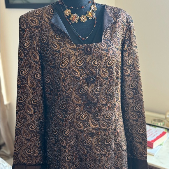 Essence Paisley Gold Copper Tuxedo Blazer Statement Size 14 Formal Jacket - Picture 8 of 13